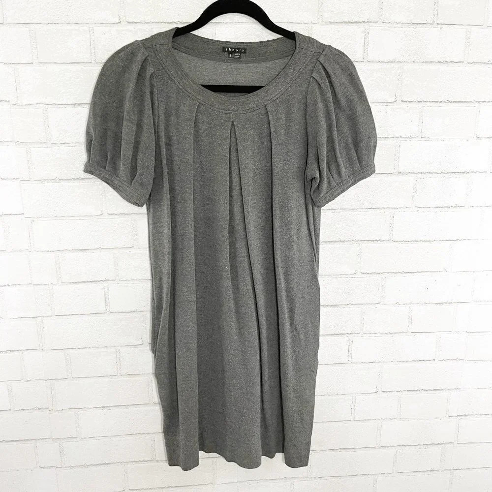 Theory Gray Becca Puff Sleeve Pullover Mini Shift Dress Women's Size Small
